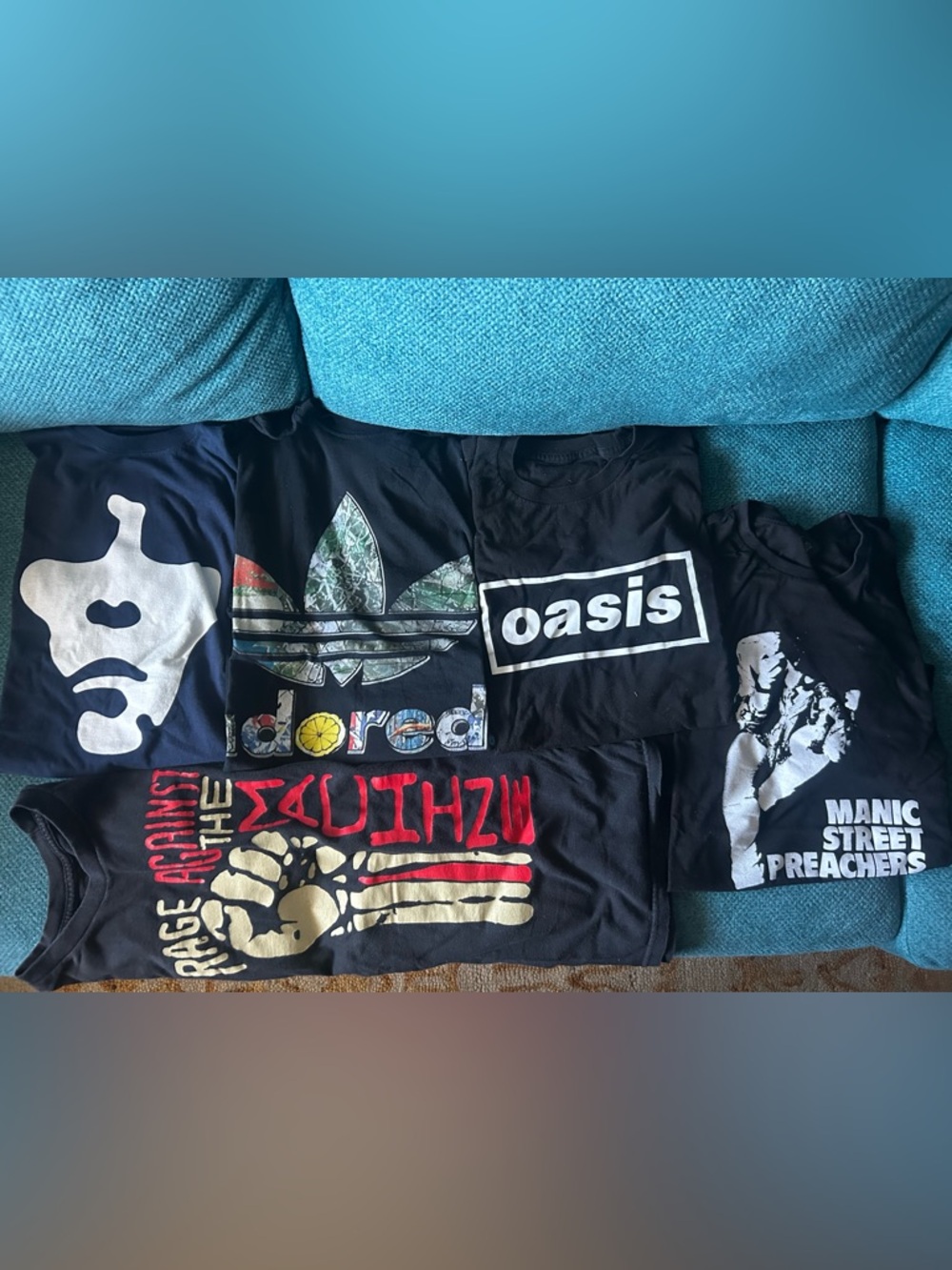 X5 90’s band tees size XL, oasis, stone roses, RATM, Ian Brown Manic Street Pre’